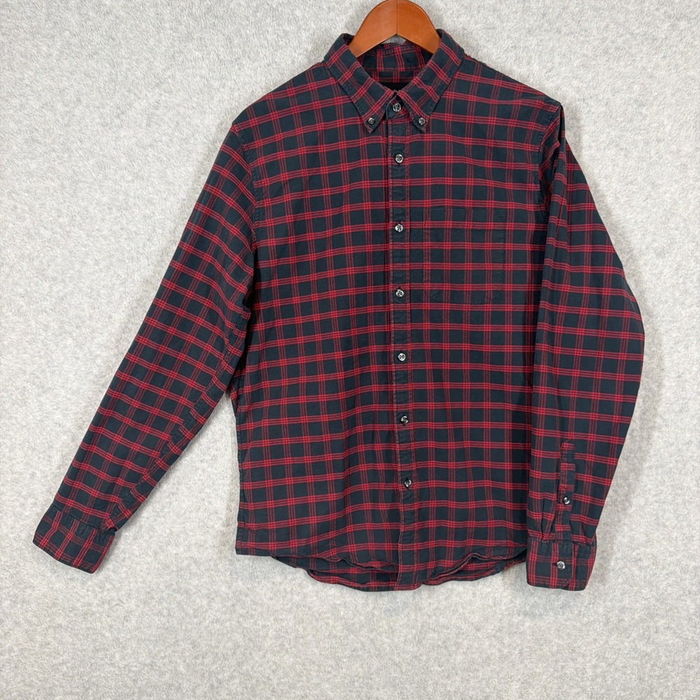 Abercrombie Fitch Shirt Mens Large Red Grey Plaid Flannel Stretch Casual Classic